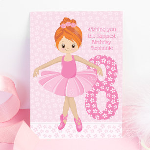 Red Hair Ballerina Birthday Kaart