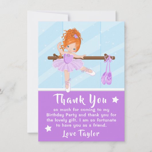 Red Hair Ballerina Paars Birthday Bedankt (Voorkant)