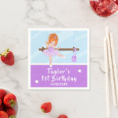 Red Hair Ballerina Paars Tutu Birthday Napkins Servet (Insitu)