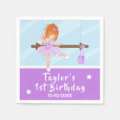 Red Hair Ballerina Paars Tutu Birthday Napkins Servet (Voorkant)