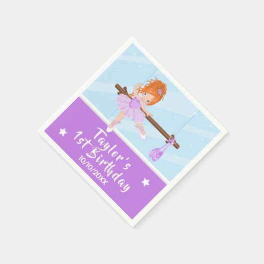 Red Hair Ballerina Paars Tutu Birthday Napkins Servet (Hoek)