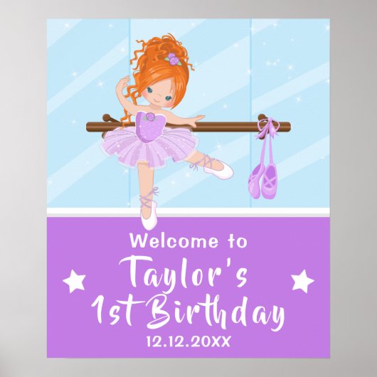 Red Hair Ballerina Paars Tutu Welkomstteken Poster (Voorkant)