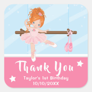 Red Hair Ballerina Pink Birthday Bedankt Square Vierkante Sticker