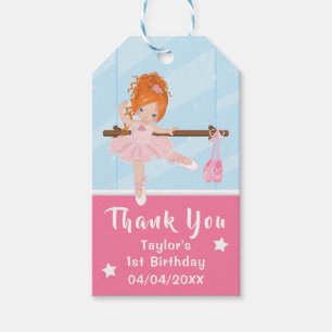 Red Hair Ballerina Pink Birthday Dank je wel Cadeaulabel