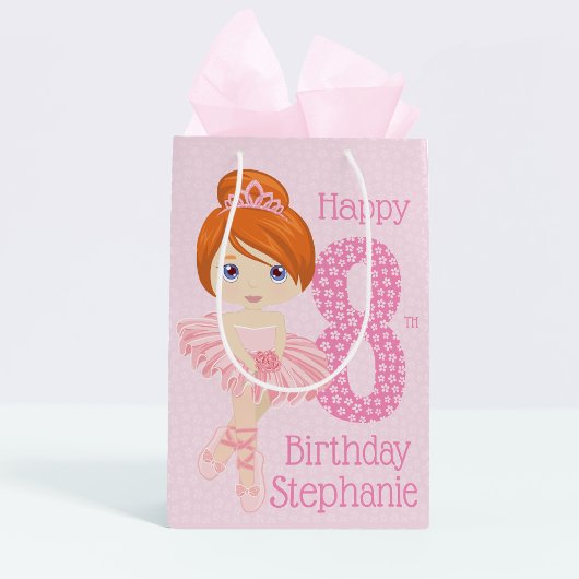 Red Hair Birthday Ballerina Medium Gift Bag Medium Cadeauzakje