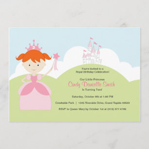 Red Hair Birthday Princess in roze met Castle Kaart