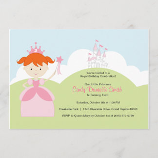 Red Hair Birthday Princess in roze met Castle Kaart