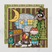 Red Hair Boy Camping Birthday Invitations Kaart (Voorkant / Achterkant)