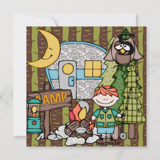 Red Hair Boy Camping Birthday Invitations Kaart (Voorkant)