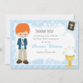 Red Hair Boy Eerste Communie Damast Bedankkaart (Voorkant)