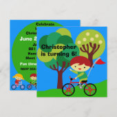 Red Hair Boy op Bicycle Birthday Invitation Kaart (Voorkant / Achterkant)