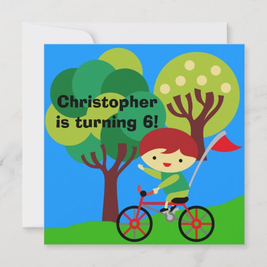 Red Hair Boy op Bicycle Birthday Invitation Kaart (Voorkant)
