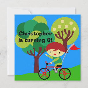 Red Hair Boy op Bicycle Birthday Invitation Kaart