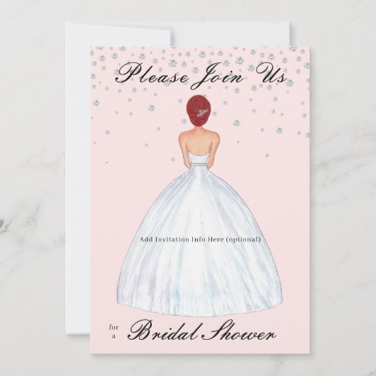 Red Hair Bride Illustration Diamonds Vrijgezellenf Kaart (Voorkant)