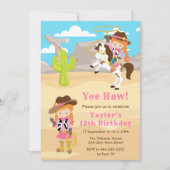 Red Hair Cowgirl Verjaardagsfeestje Kaart (Voorkant)