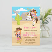 Red Hair Cowgirl Verjaardagsfeestje Kaart (Staand voorkant)