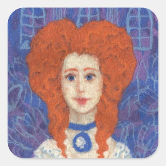Red Hair, gember meisje rococo vezel blauw sinaasa Vierkante Sticker (Voorkant)