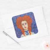 Red Hair, gember meisje rococo vezel blauw sinaasa Vierkante Sticker (Envelop)