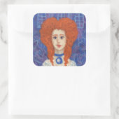 Red Hair, gember meisje rococo vezel blauw sinaasa Vierkante Sticker (Tas)