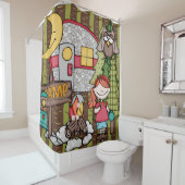 Red Hair Girl buitenshuis Camping Vacking Douchegordijn (In situ)