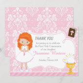 Red Hair Girl Eerste Communie Dank je Bedankkaart (Voorkant / Achterkant)