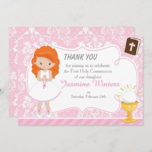 Red Hair Girl Eerste Communie Dank je Bedankkaart