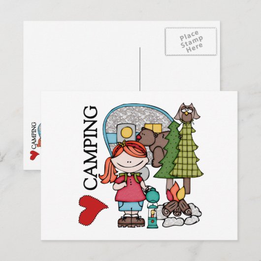 Red Hair Girl I Love Camping Briefkaart (Voorkant / Achterkant)