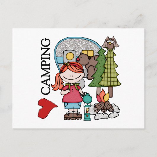 Red Hair Girl I Love Camping Briefkaart (Voorkant)