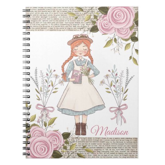 Red Hair Girl Pink Roses  Victoriaans Notitieboek (Voorkant)