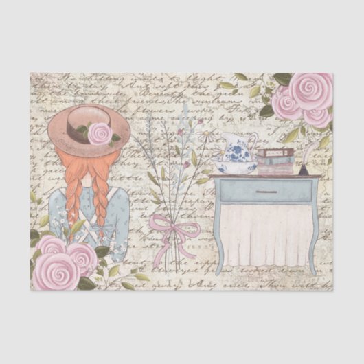  Red Hair Girl Rozen Oude Letter-lospagina Tissuepapier (Voorkant)