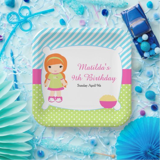 Red Hair Girl Slumber Party Papieren Bordje (Feest)