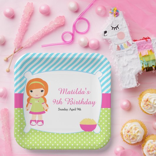 Red Hair Girl Slumber Party Papieren Bordje (Feest)