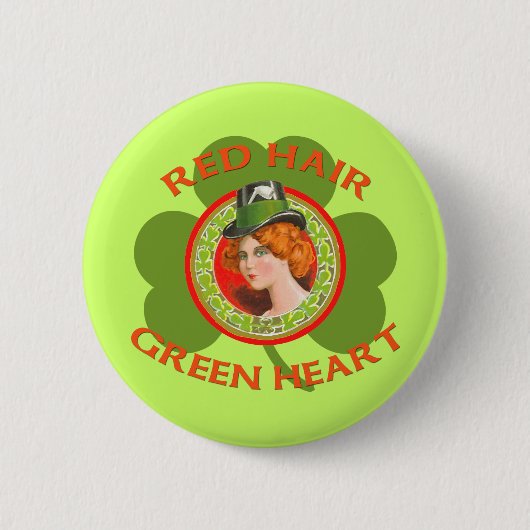 Red Hair Green Heart Ronde Button 5,7 Cm (Voorkant)