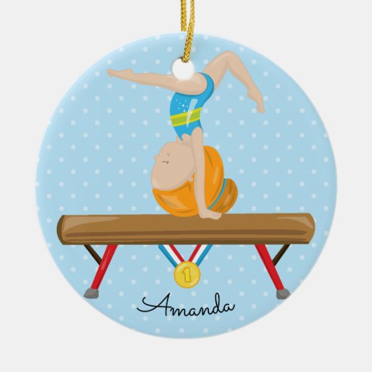 Red Hair Gymnast Gymnastics kerstversiering Keramisch Ornament (Voorkant)