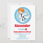 Red Hair Karate Judo Boys Birthday Invitation Kaart (Voorkant)