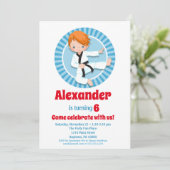 Red Hair Karate Judo Boys Birthday Invitation Kaart (Staand voorkant)