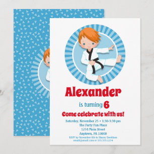 Red Hair Karate Judo Boys Birthday Invitation Kaart