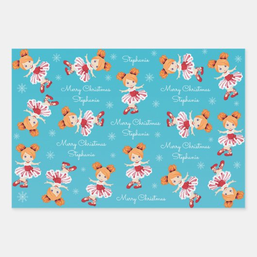 Red Hair Kerstmis Ballerina Inpakpapier Vel (Voorkant 2)