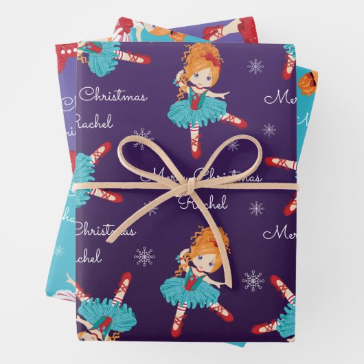 Red Hair Kerstmis Ballerina Inpakpapier Vel (In situ)