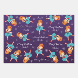 Red Hair Kerstmis Ballerina Inpakpapier Vel