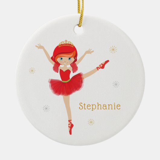 Red Hair Kerstmis Ballerina Keramisch Ornament (Voorkant)