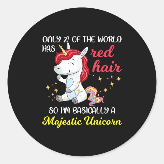 Red Hair Majestic Unicorn Funny Ginger Head Pride  Ronde Sticker (Voorkant)