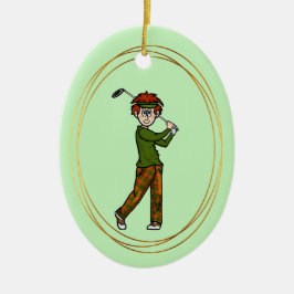 Red Hair Mannelijke Golfer Gepersonaliseerd Orname Keramisch Ornament