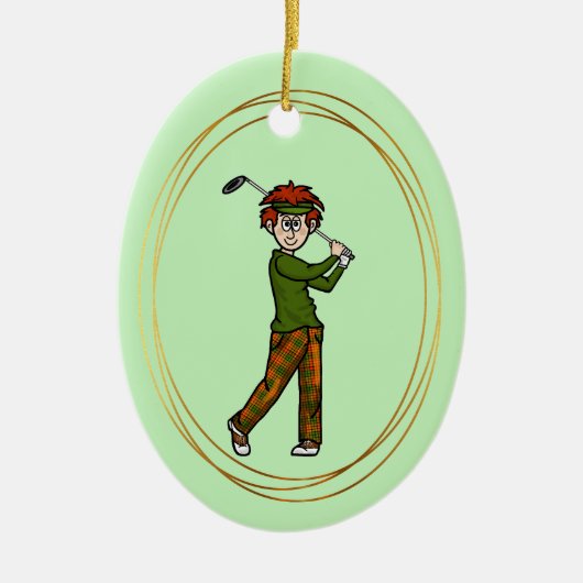 Red Hair Mannelijke Golfer Gepersonaliseerd Orname Keramisch Ornament (Voorkant)
