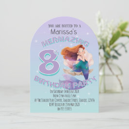 Red Hair Mermaid Age Birthday Party Invitation Kaart