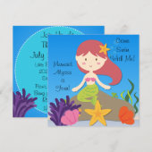 Red Hair Mermaid Custom Birthday Invitation Kaart (Voorkant / Achterkant)