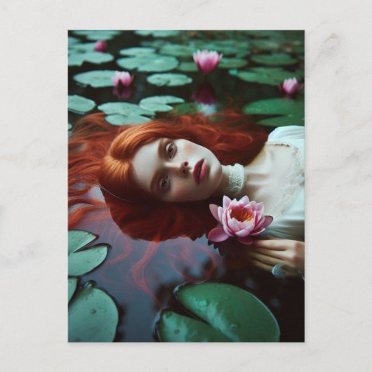 Red Hair Ophelia in een Lily Pond Briefkaart (Voorkant)