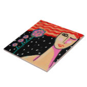 Red Hair Pink Roses Abstract Art Tegeltje (Zijkant)