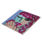 Red Hair Red Nails Abstract Portrait Tegeltje (Zijkant)