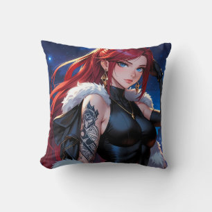 Red Hair Tattoo Anime Girl Kussen